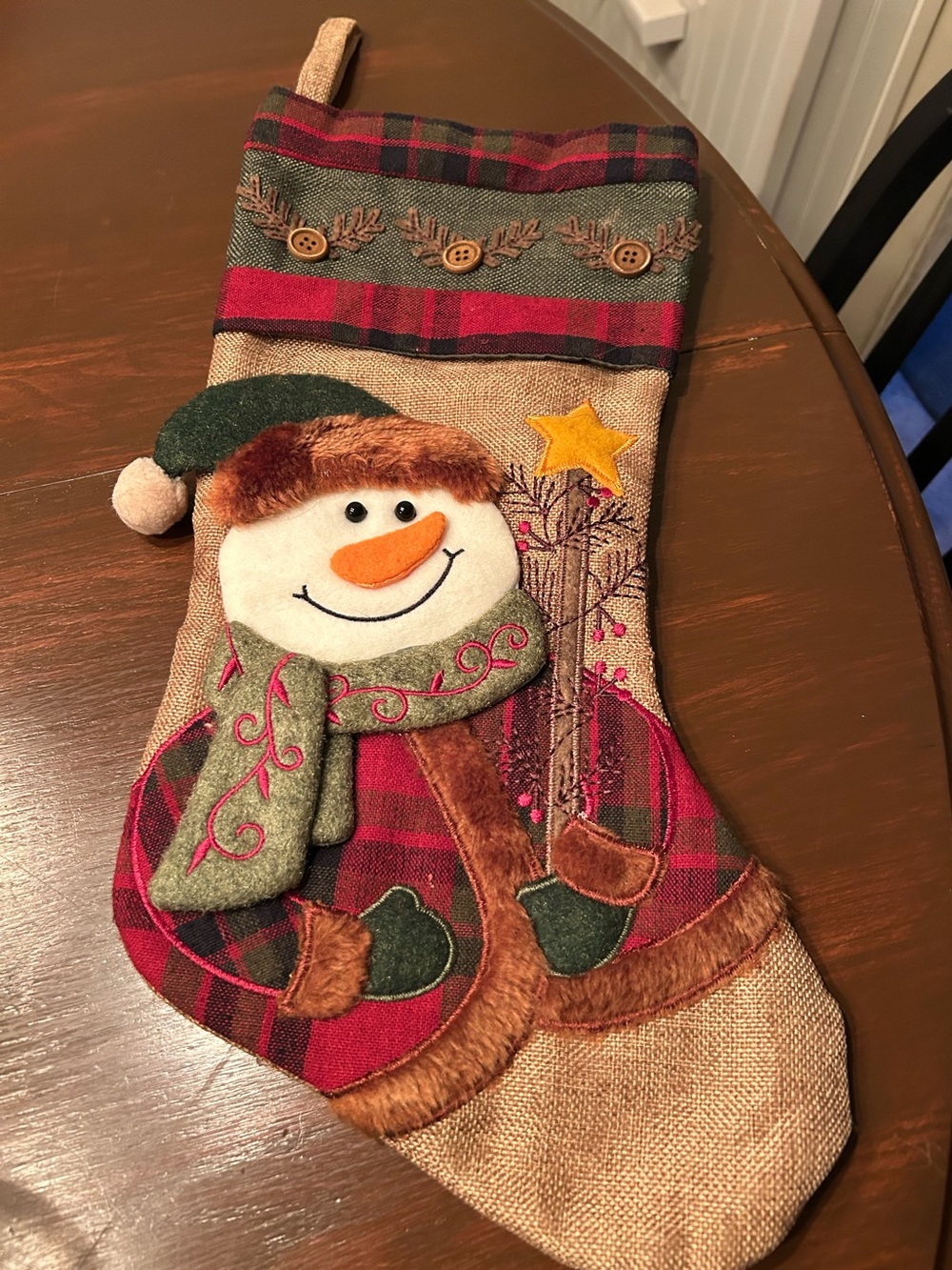 Festive Red Plaid Snowman Holiday Stocking